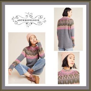 Anthropologie Rare Sold Out Josephine Mock Neck Fair Isle Inspired Sweater Sz S